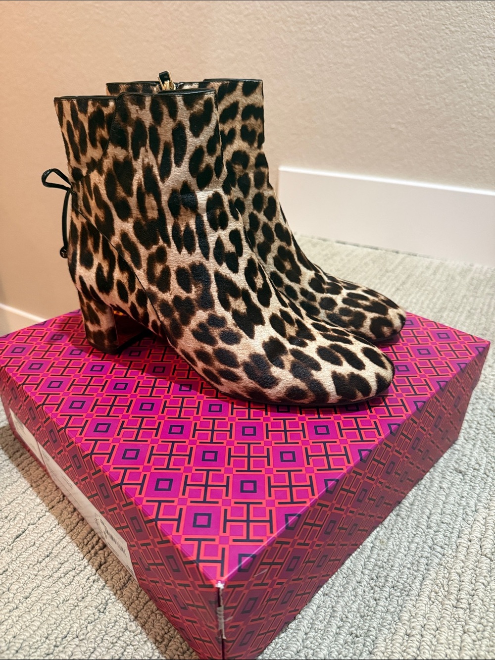 Tory Burch Leopard Print Ankle Boots in Tan and Black
